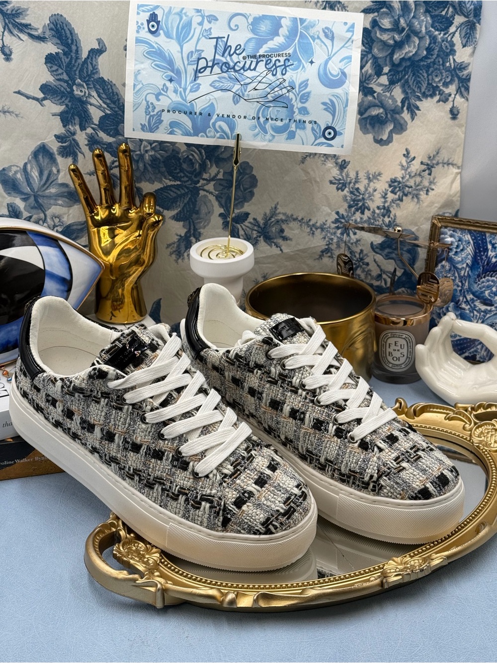 🆕 KURT GEIGER LONDON 🧿 NWOB Laney Tweed Eagle Low Top Sneakers, Sz EU40 US 9